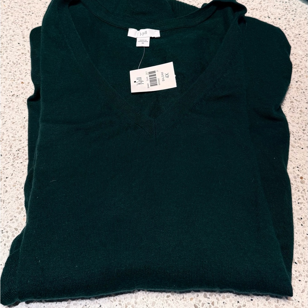 J. Jill Deep Green V-Neck Pullover